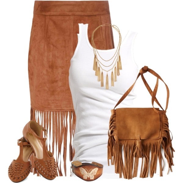 Suede fringe skirt and matching fringe purse