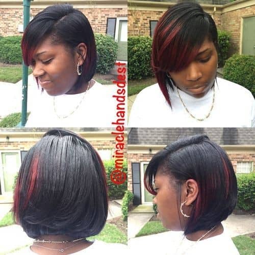 Black to Red Ombre Bob with Side Parting