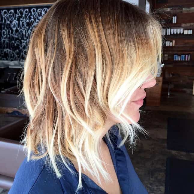 Ombre choppy lob with platinum coloring added