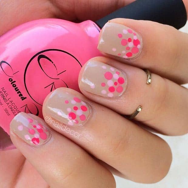 Easy Nail Design: Nude and Pink Dot