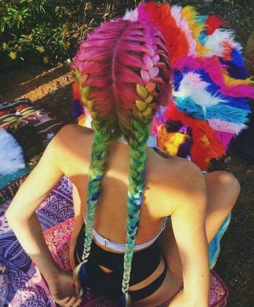 French Braid Neon Rainbow