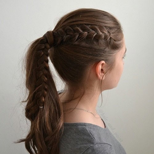 Brown Ponytail with Hidden Braid