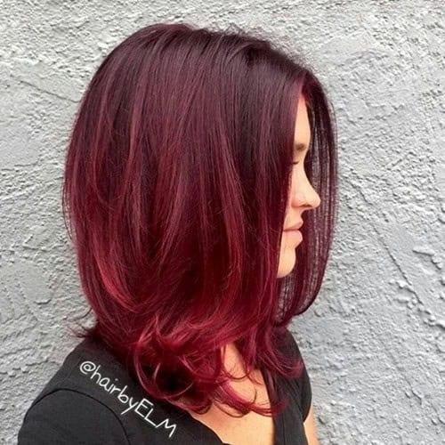 Red Long Bob with Flicked Ends for Medium Length Hair