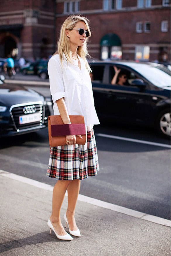 Pretty White Shirt with Checkered Skirt