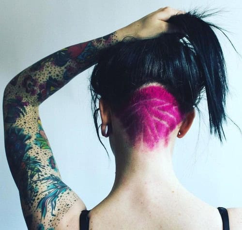 Black and Pink Shaved Hairstyle