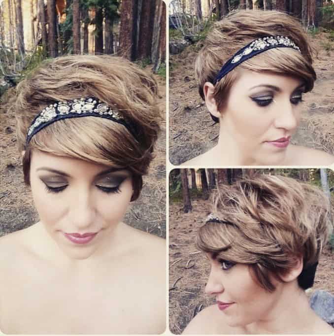 Loose waves pixie with long bangs for wedding