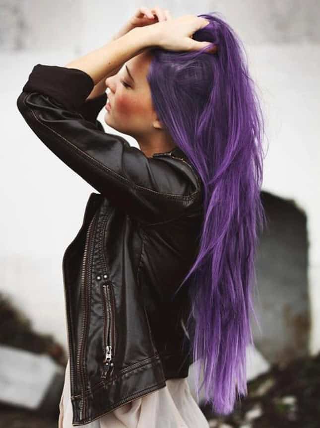 Long locks with violet hair color