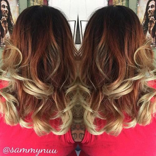 Loosely Tousled Red and Blonde Ombre