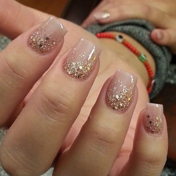 Nude Nails with Gold Glitter