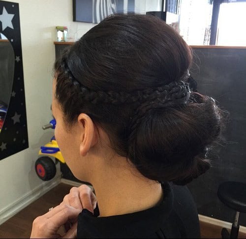 Braided and Voluminous Brown Bun