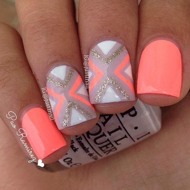 Neon Orange Nail Design for Short Nails