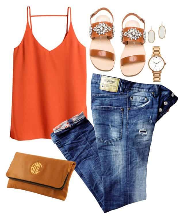 Tangerine flowing tank top and jeans