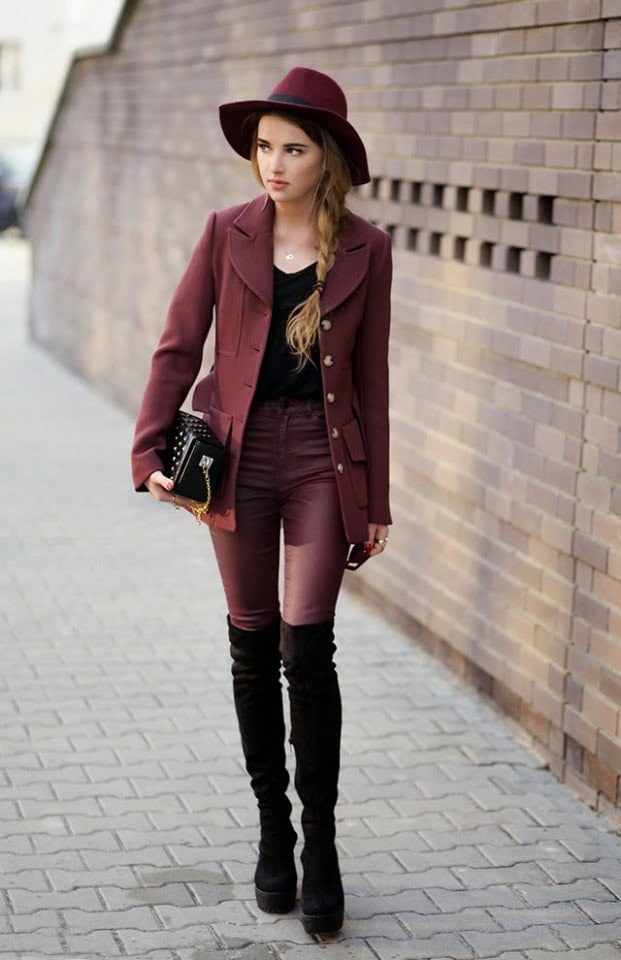 Beautiful Maroon Outfit with Boots