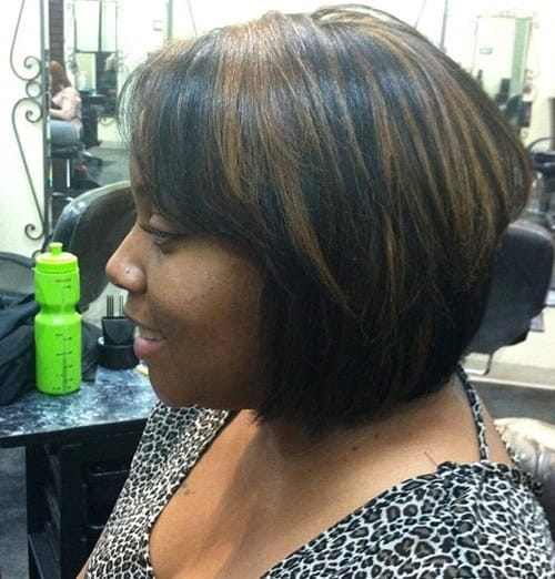 Black Stacked Bob with Brown Highlights