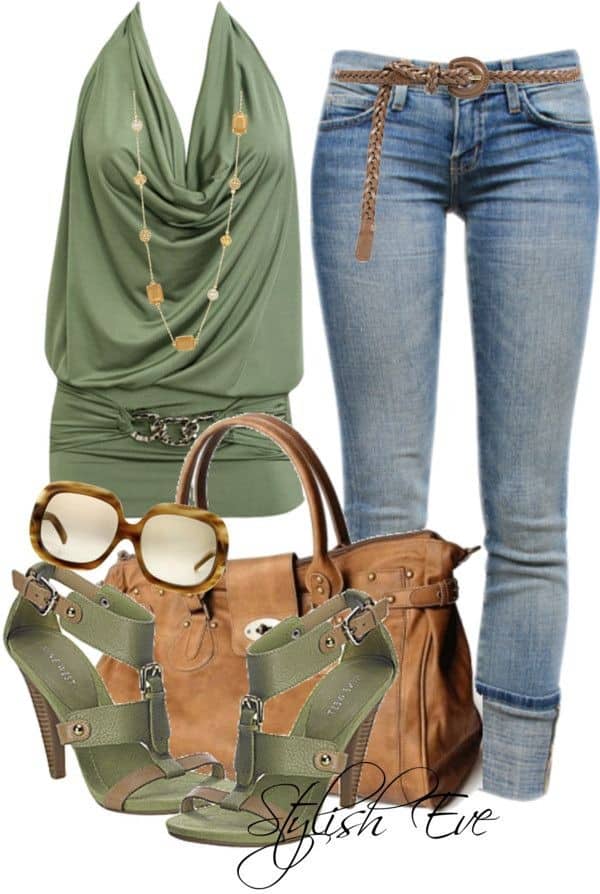 Olive halter top and jeans