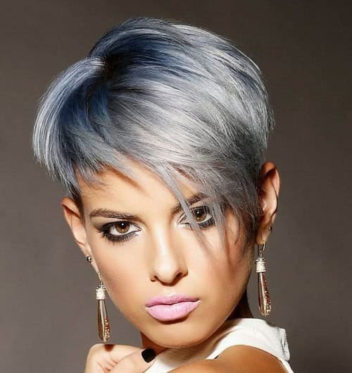 Blue to Grey Asymmetrical Bob