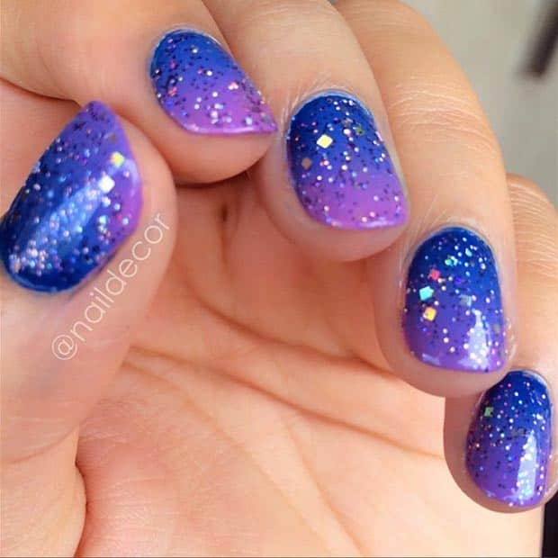 Stylish Nail Design: Blue Glitter Ombre Nails