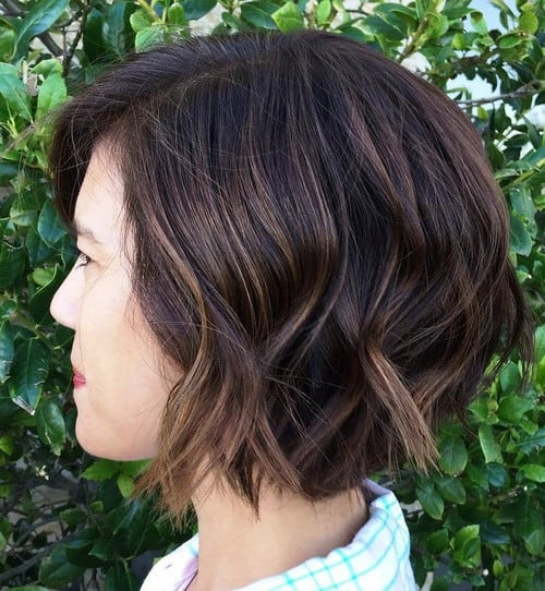 Curled Brown Bob with Lighter Highlights