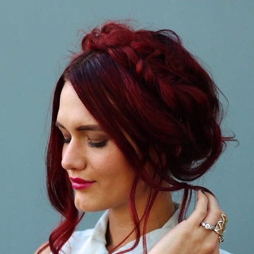 Red Tousled Milkmaid Braid Half Up