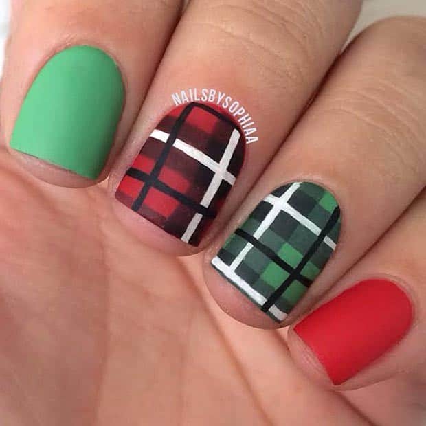 Matte Plaid Nail Design for Short Nails