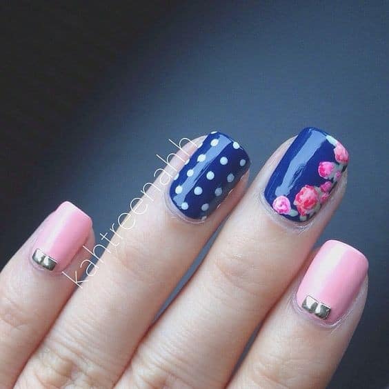 Pink and Navy Blue Nail Design