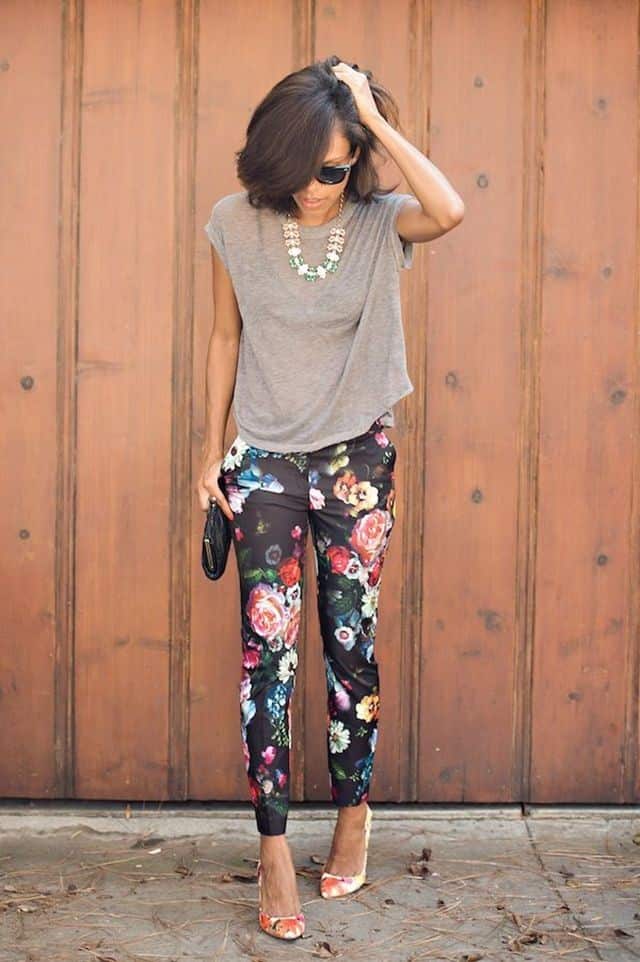 Floral pants with a plain tank