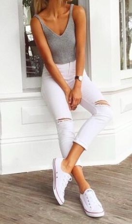 White Ripped Jeans Outfit