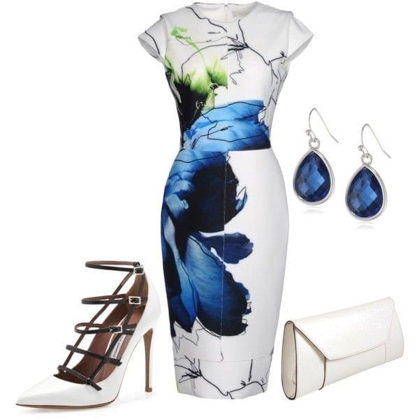 Floral modern print dress and strap heels