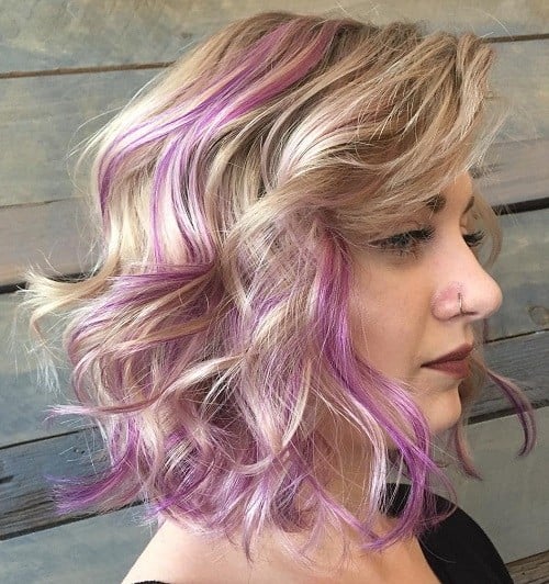 White Blonde and Purple Loose Curls