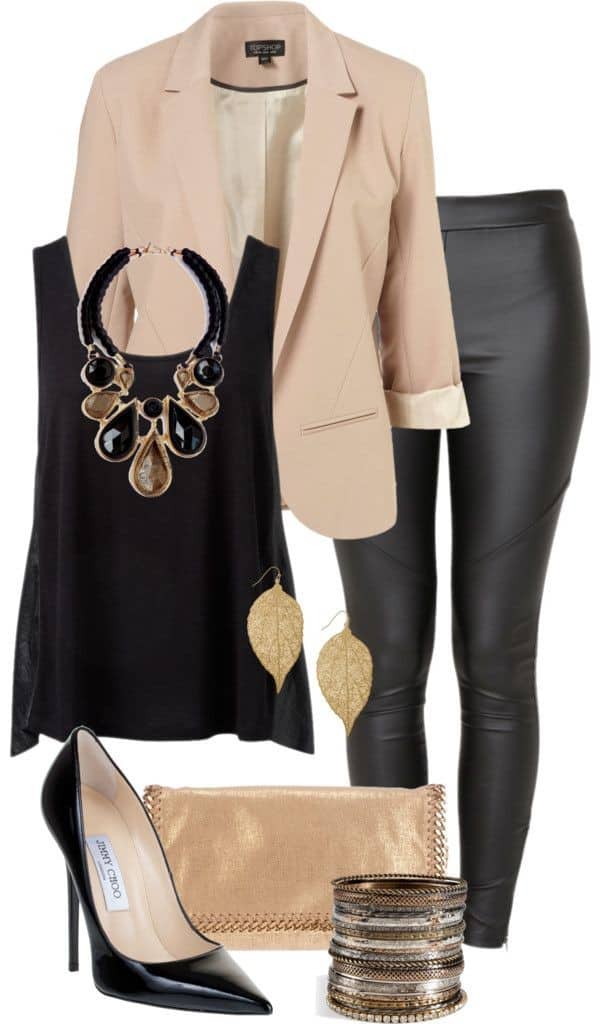 Tank, blazer and leather pants – Winter Outfit Ideas for Work