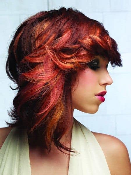 Red tri-tone ombre asymmetrical cut