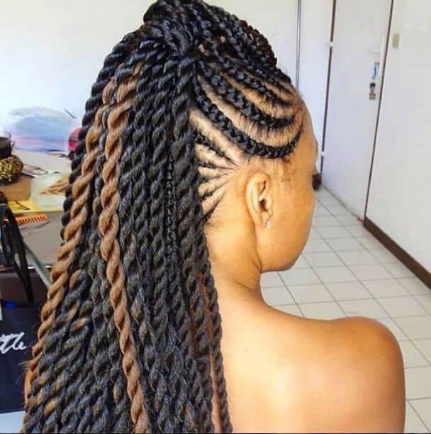 Cornrows and twists ponytail