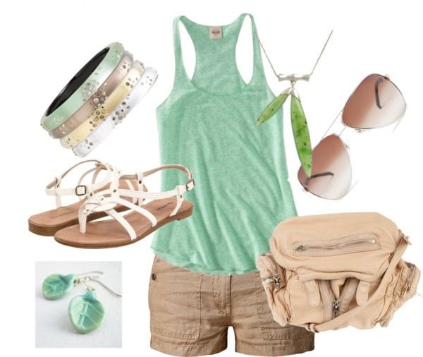 Limpet shell razor back tank and khaki shorts