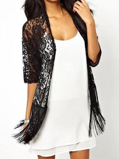 Lace fringe kimono