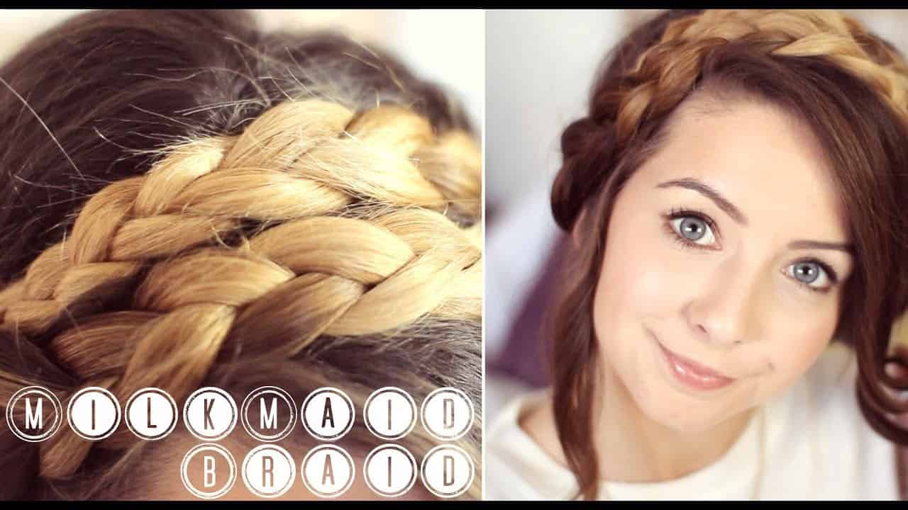 Brown Milkmaid Braids with Fringe (bangs)