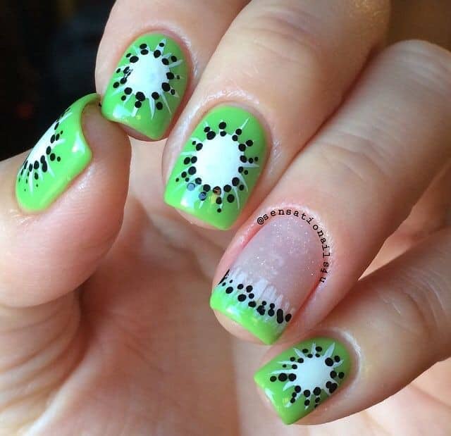 Cute Kiwi Nail Design