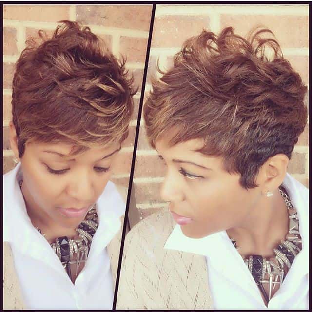 Caramel-colored pixie cut