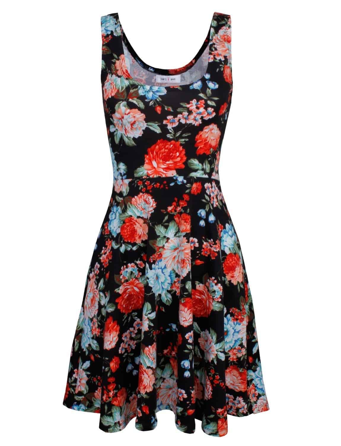 Tom’s Ware Womens Casual Fit and Flare Floral Sleeveless Dress