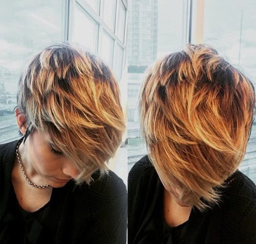 Dark Brown and Light Blonde Pixie Cut – Balayage Hair Color Ideas for Short Hair