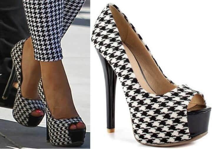 Houndstooth peep toe pumps