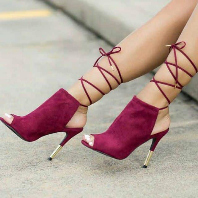 Suede lace-up mule heels