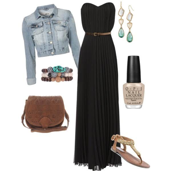 Pleated strapless dress and sandals