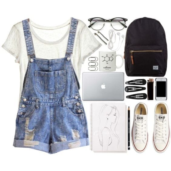 White Tee and Distressed Dungarees