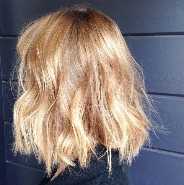 Buttery blonde wavy choppy bob