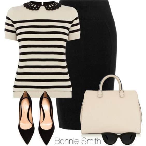 Stripy Jumper and Pencil Skirt