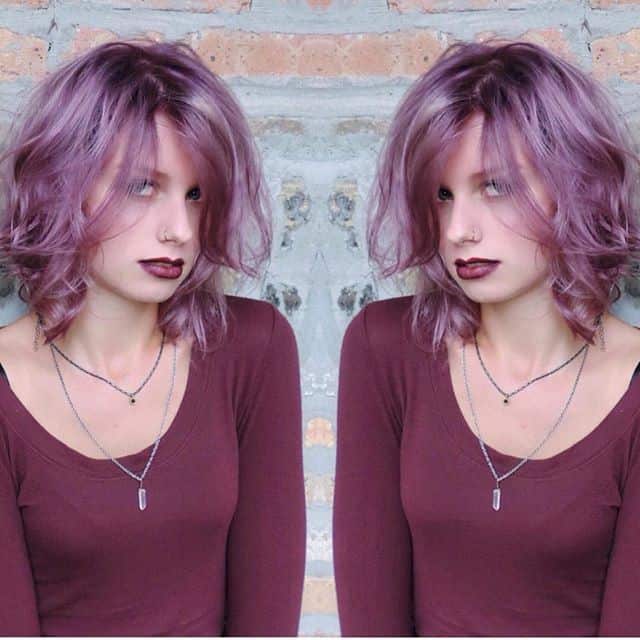 Lavender messy bob with curly ends