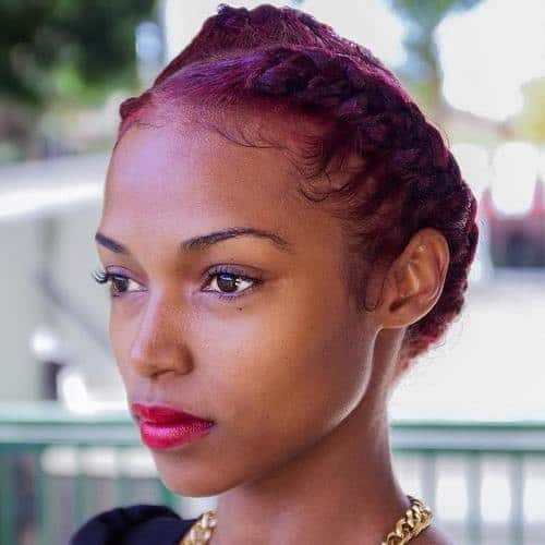 Deep Red Braided Up Do