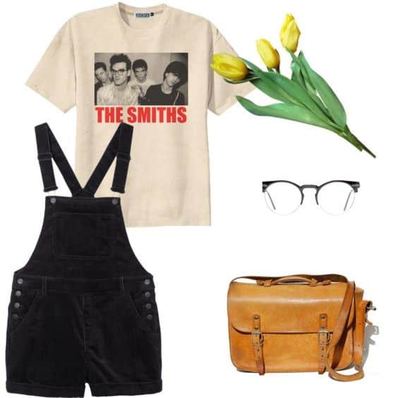 Band Tee and Black Dungarees