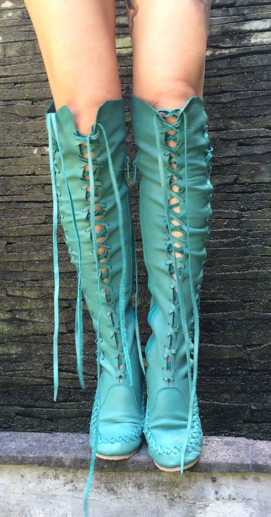 Teal lace-up boots