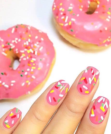 Cute Pink Doughnut Manicure